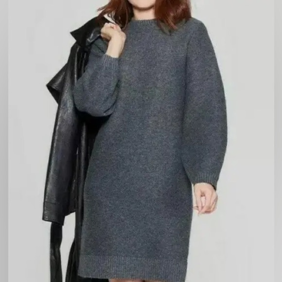 NWT Prologue Relaxed Fit Knit Sweater Dress Balloon Sleeve Gray Sz M - Picture 2 of 9